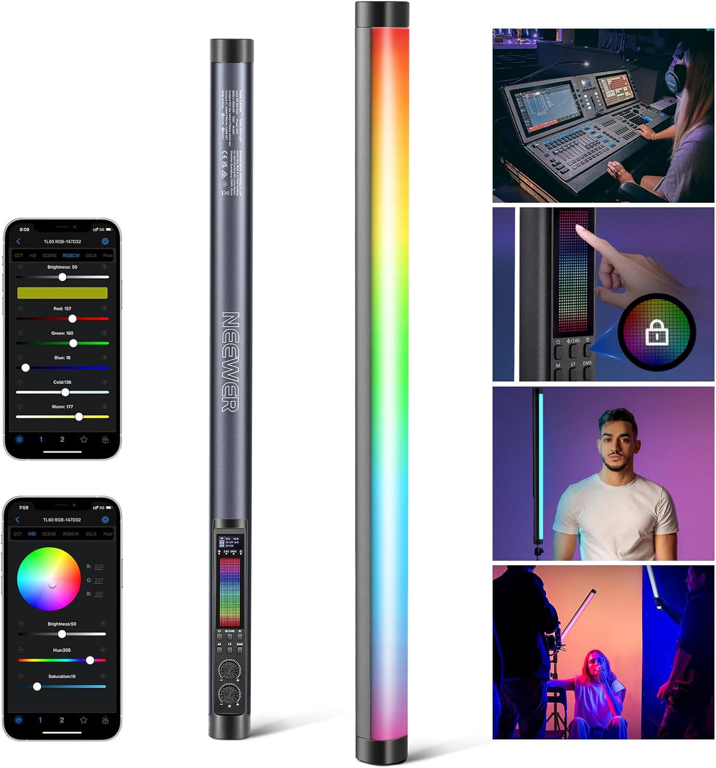 Photography Lighting App - NEEWER TL60 Lampu Tabung RGB, Tongkat