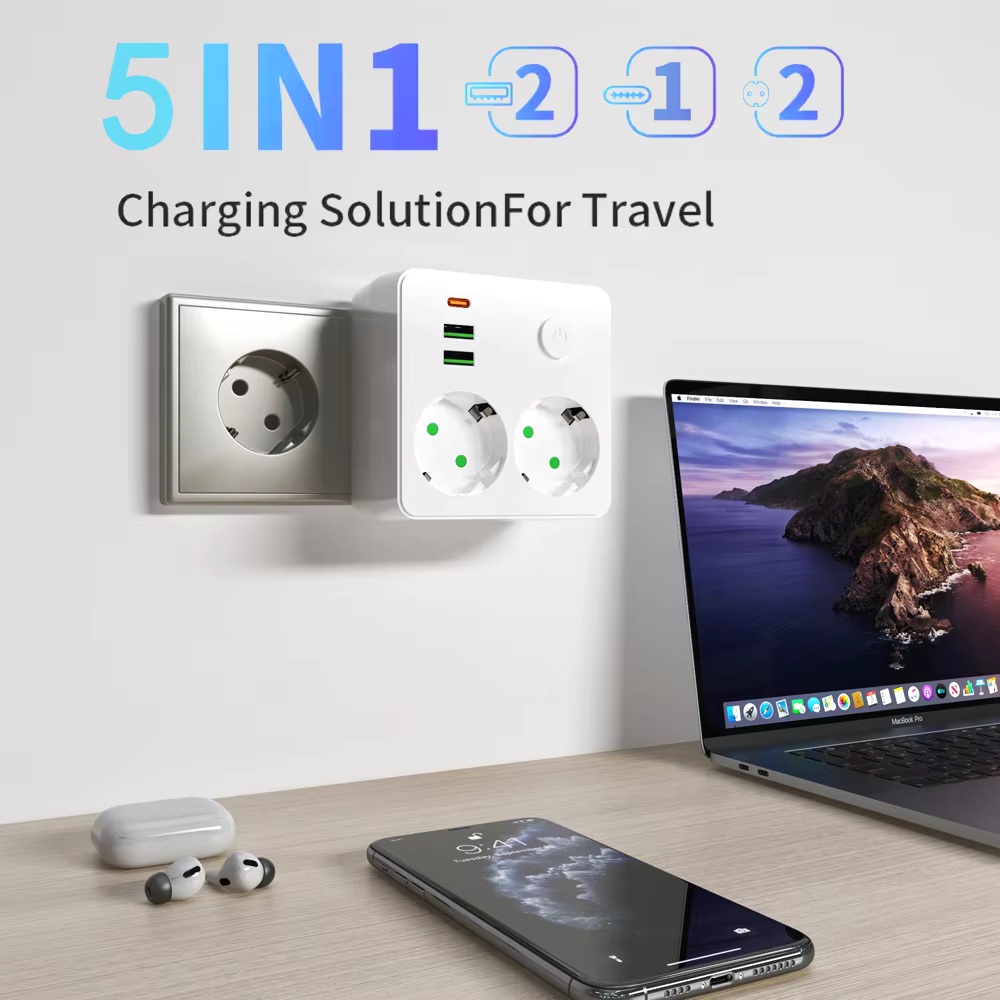 Photography Lighting Uk - Stopkontak EU 2 Soket Multitap Dinding