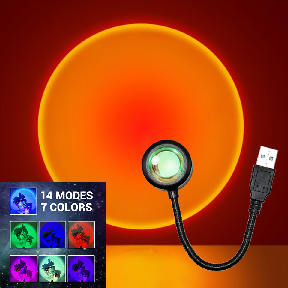 Photography Lighting Wall - Lampu matahari terbenam LED, proyektor USB